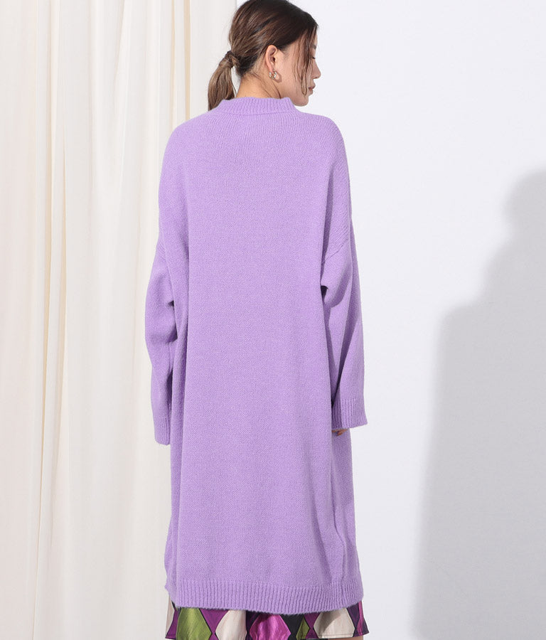 ウール混フロント片側スリットデザインロングニットトップス 393-2791