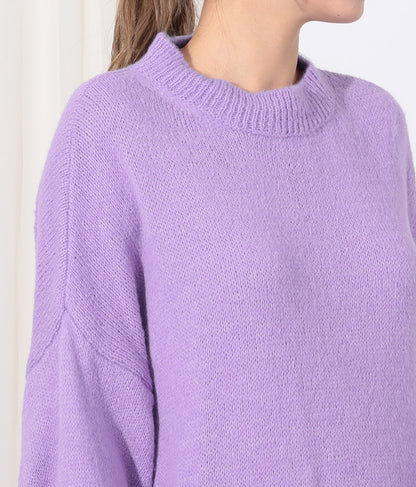 ウール混フロント片側スリットデザインロングニットトップス 393-2791