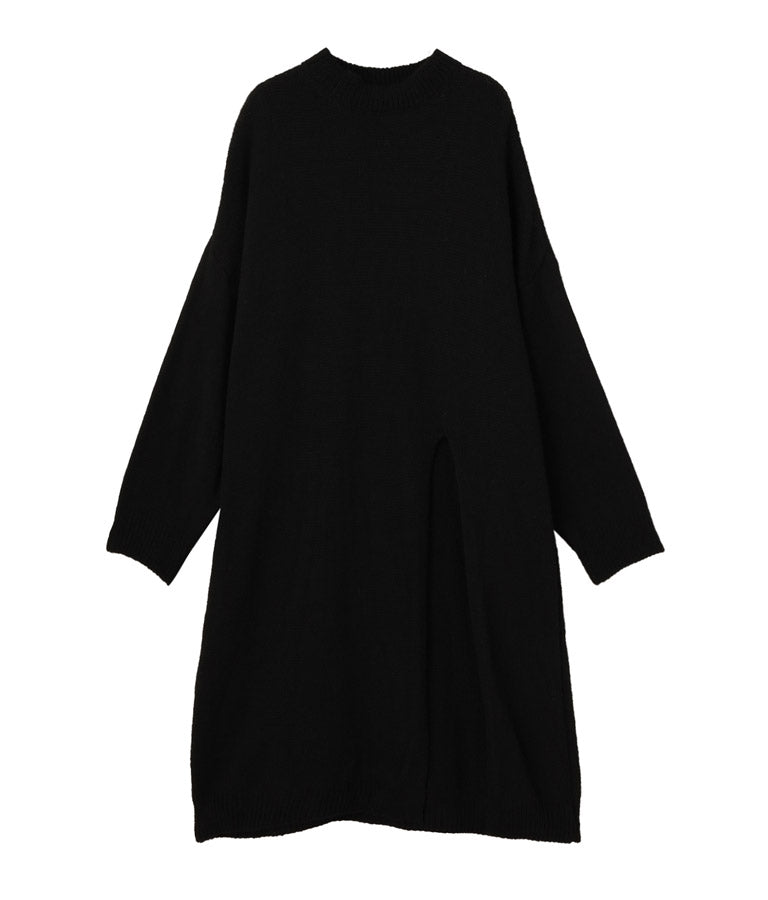 ウール混フロント片側スリットデザインロングニットトップス 393-2791