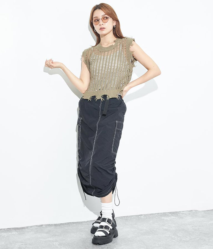 ダメージ メッシュ ニット ベスト 153-5413