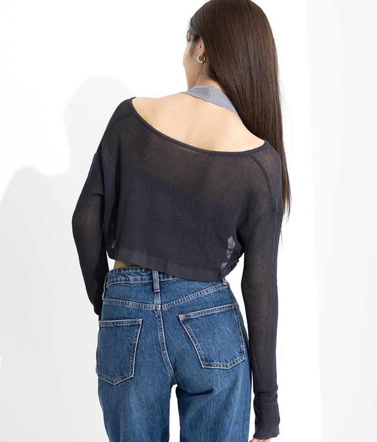 ホルタータンク フロント ギャザー ニット トップス セット 158-5434