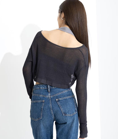 ホルタータンク フロント ギャザー ニット トップス セット 158-5434