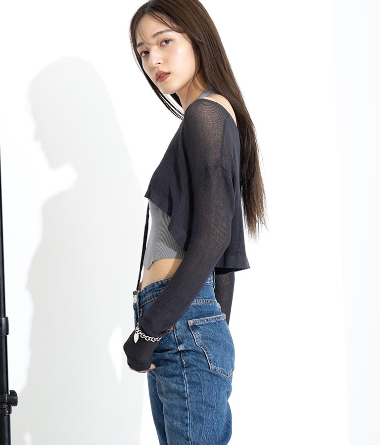 ホルタータンク フロント ギャザー ニット トップス セット 158-5434