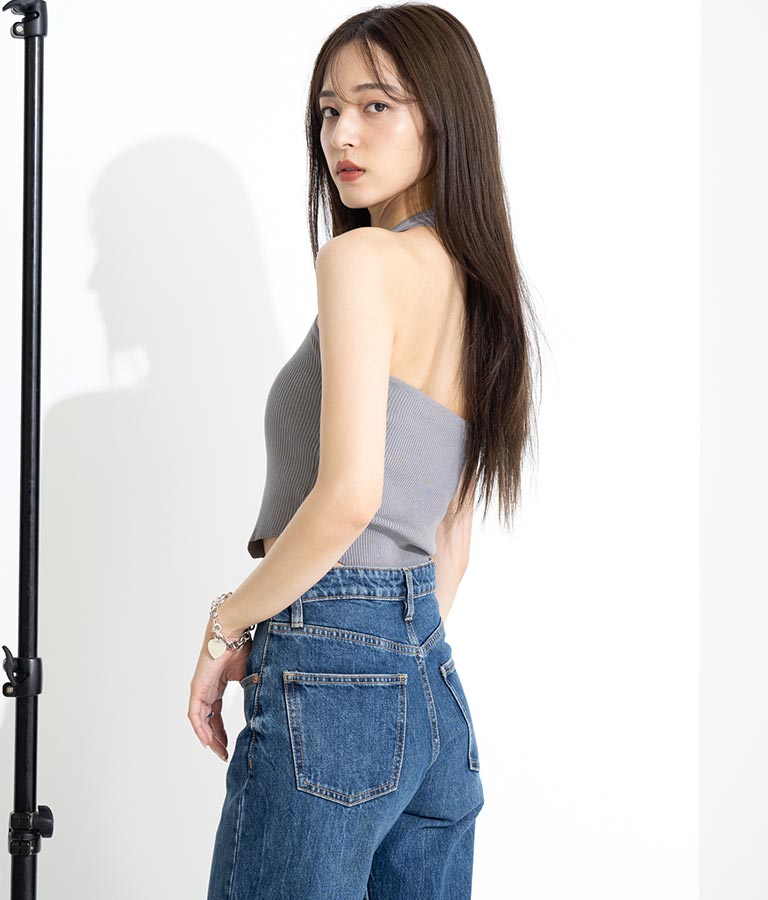 ホルタータンク フロント ギャザー ニット トップス セット 158-5434