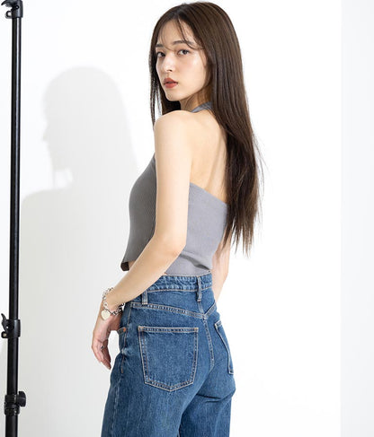 ホルタータンク フロント ギャザー ニット トップス セット 158-5434