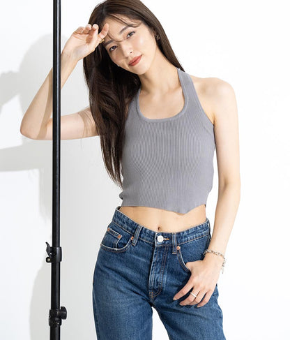 ホルタータンク フロント ギャザー ニット トップス セット 158-5434