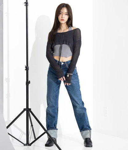 ホルタータンク フロント ギャザー ニット トップス セット 158-5434