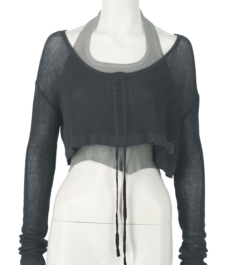 ホルタータンク フロント ギャザー ニット トップス セット 158-5434