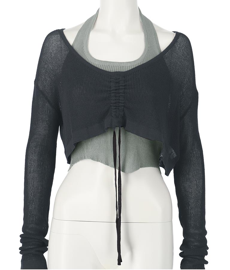 ホルタータンク フロント ギャザー ニット トップス セット 158-5434