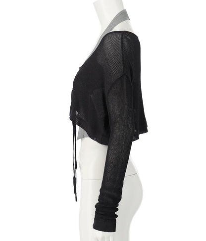 ホルタータンク フロント ギャザー ニット トップス セット 158-5434