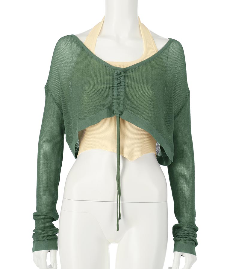 ホルタータンク フロント ギャザー ニット トップス セット 158-5434