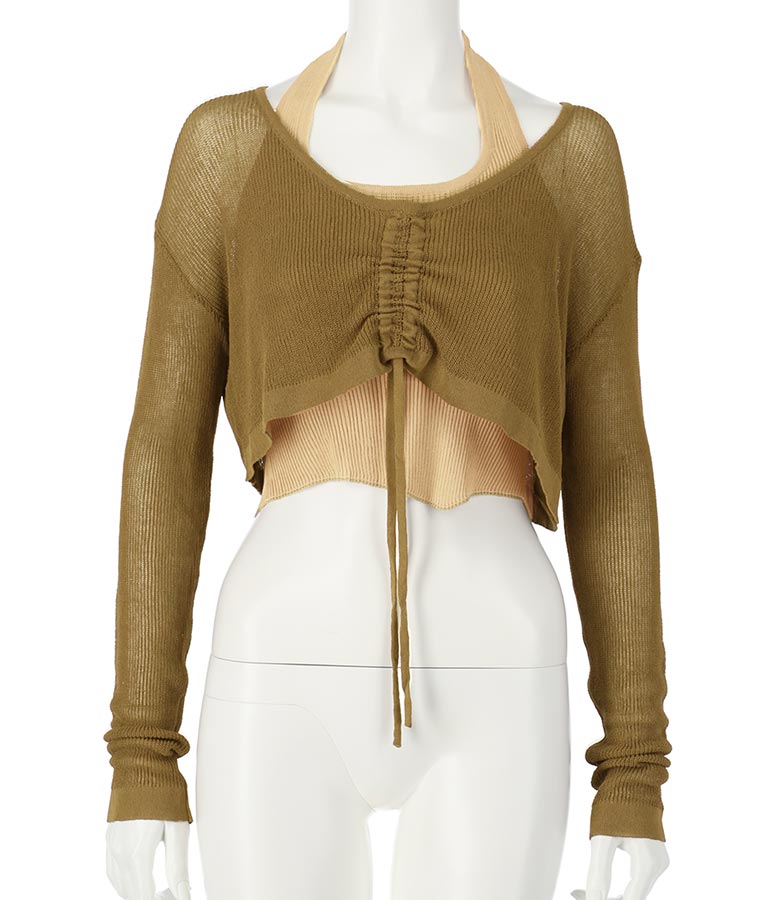 ホルタータンク フロント ギャザー ニット トップス セット 158-5434