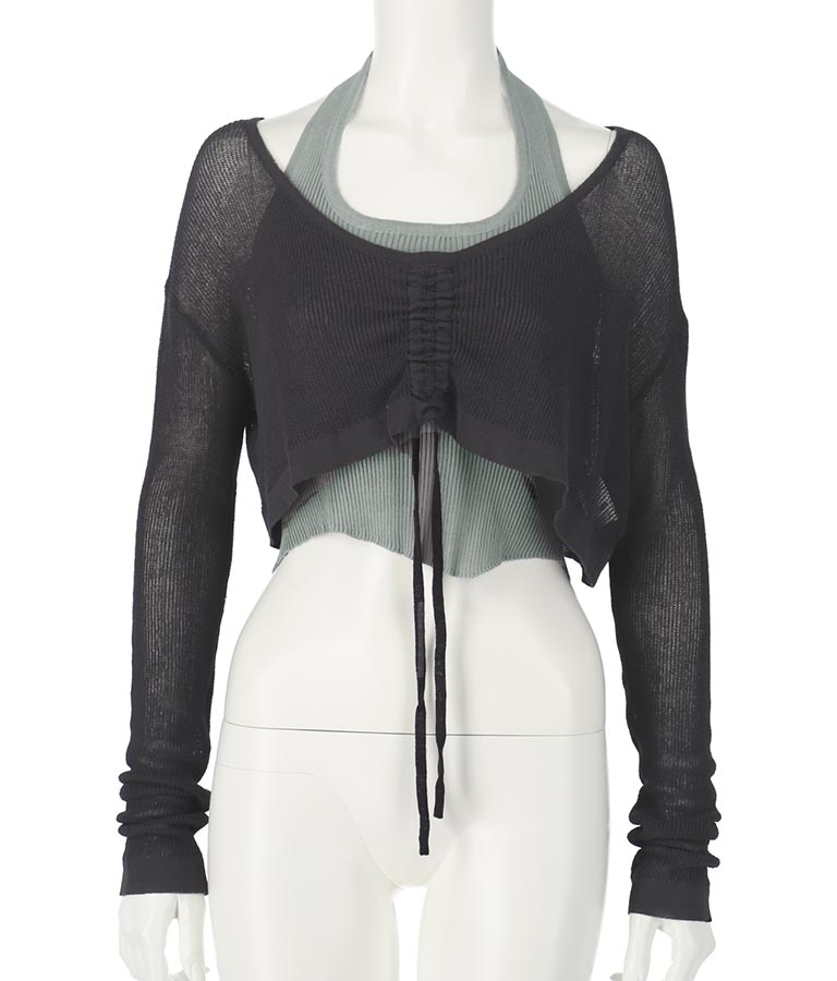 ホルタータンク フロント ギャザー ニット トップス セット 158-5434