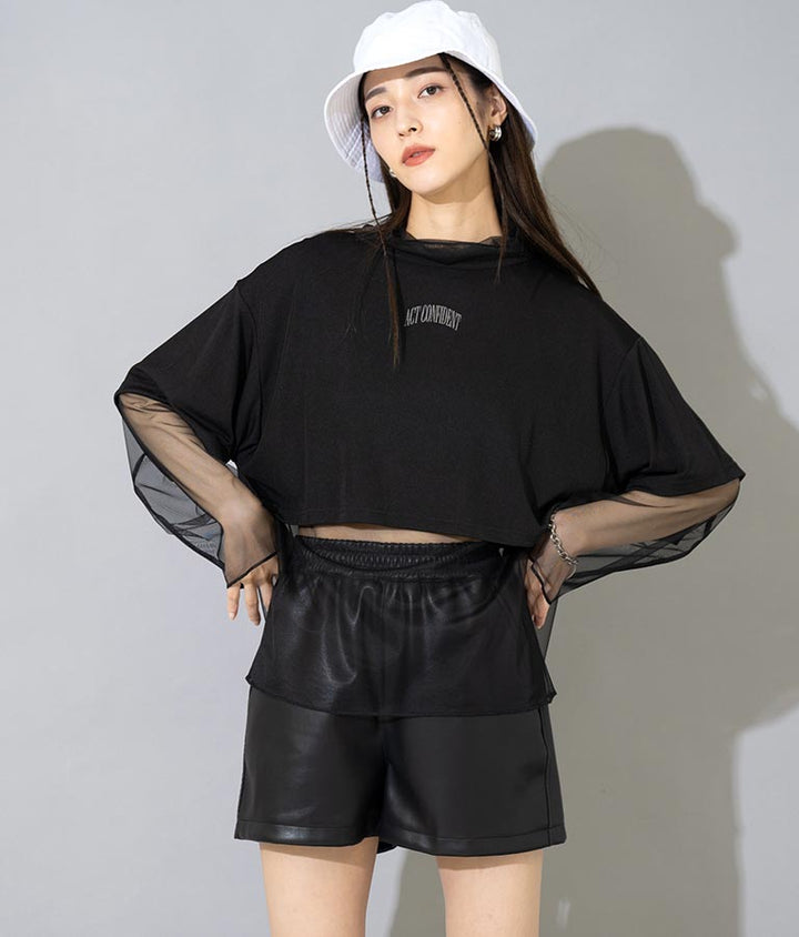 刺繍 ミニ Tシャツ × シアー チュール ロンT セット 798-8965