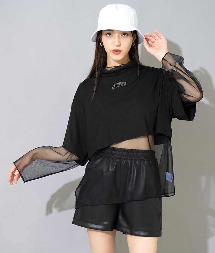 刺繍 ミニ Tシャツ × シアー チュール ロンT セット 798-8965