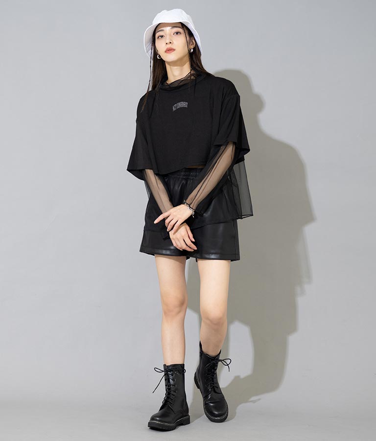 刺繍 ミニ Tシャツ × シアー チュール ロンT セット 798-8965