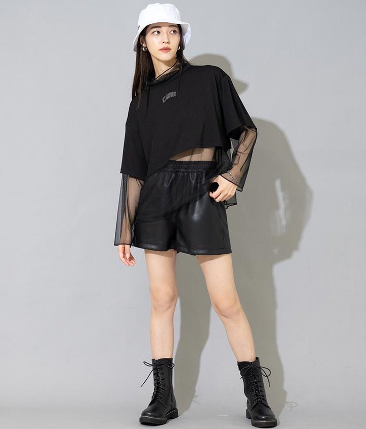 刺繍 ミニ Tシャツ × シアー チュール ロンT セット 798-8965
