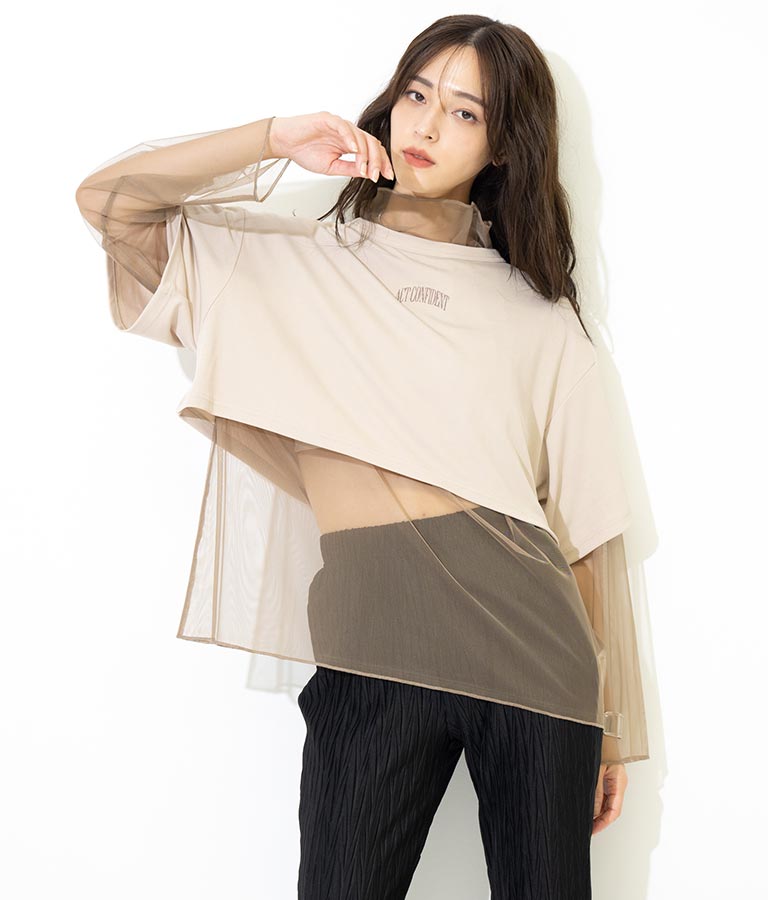 刺繍 ミニ Tシャツ × シアー チュール ロンT セット 798-8965