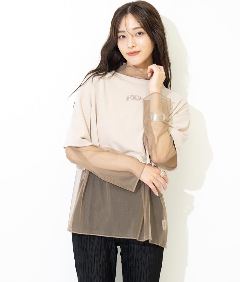 刺繍 ミニ Tシャツ × シアー チュール ロンT セット 798-8965