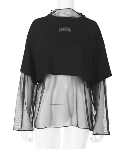 刺繍ミニTシャツ×シアーチュールロンTセット 798-8965