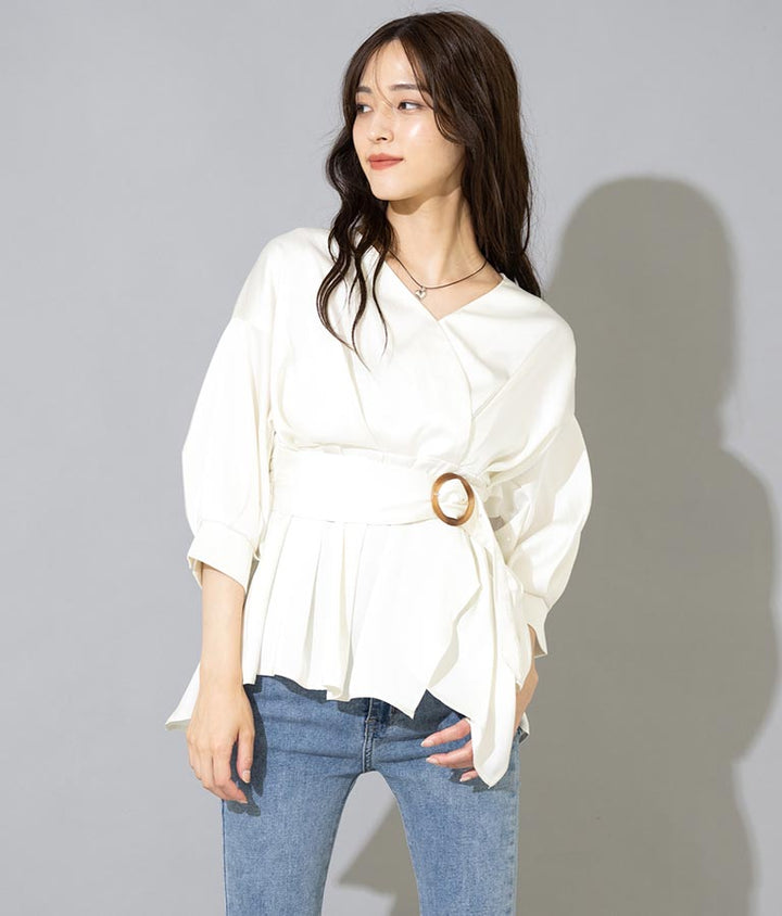 バックル付カシュクールデザインサテンブラウス 793-8966