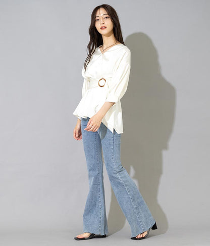 バックル付カシュクールデザインサテンブラウス 793-8966