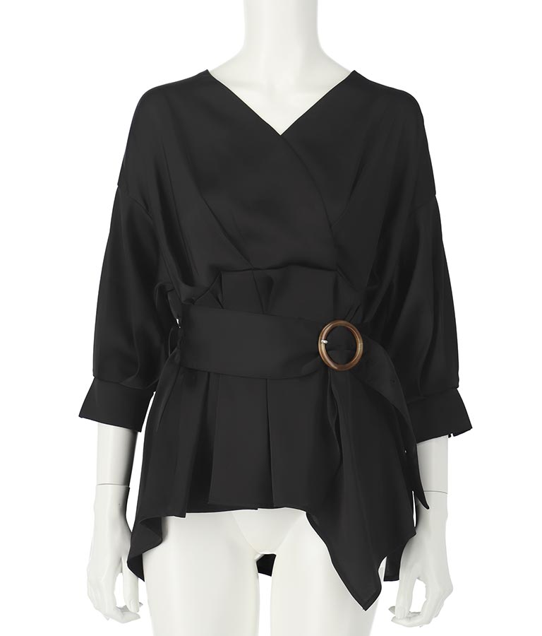 バックル付カシュクールデザインサテンブラウス 793-8966