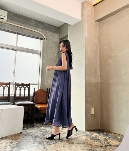 インナー キャミソール付 マジョリカ プリーツ ワンピース 498-2525