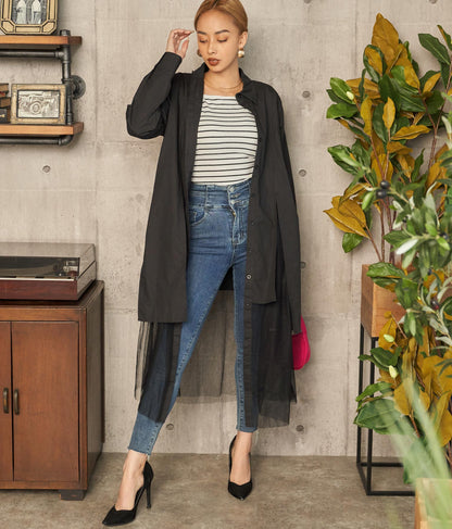レイヤード風 チュール ヘム ロングシャツ 404-8298