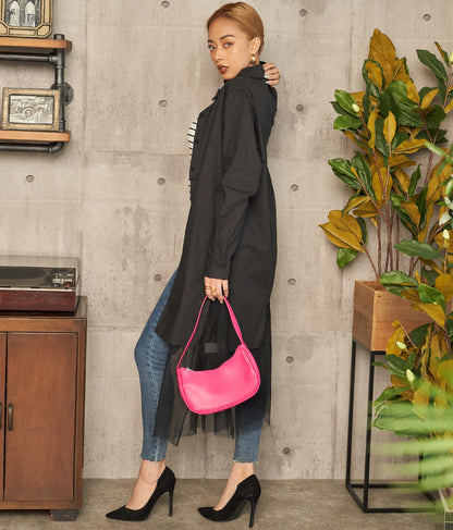 レイヤード風 チュール ヘム ロングシャツ 404-8298