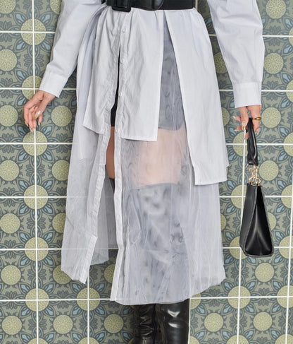 レイヤード風 チュール ヘム ロングシャツ 404-8298