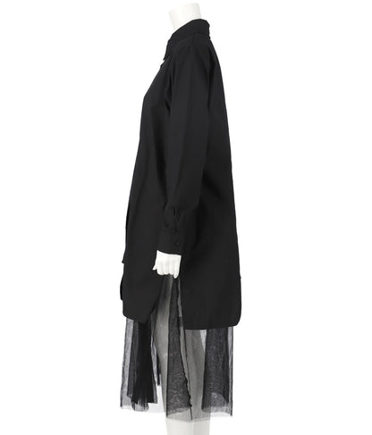 レイヤード風 チュール ヘム ロングシャツ 404-8298