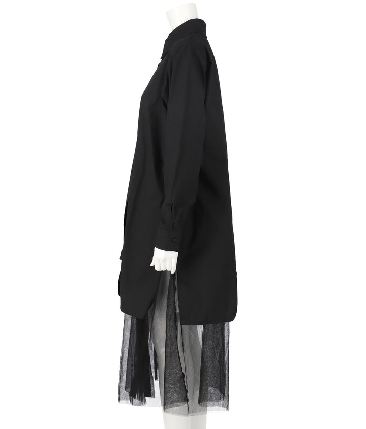 レイヤード風 チュール ヘム ロングシャツ 404-8298