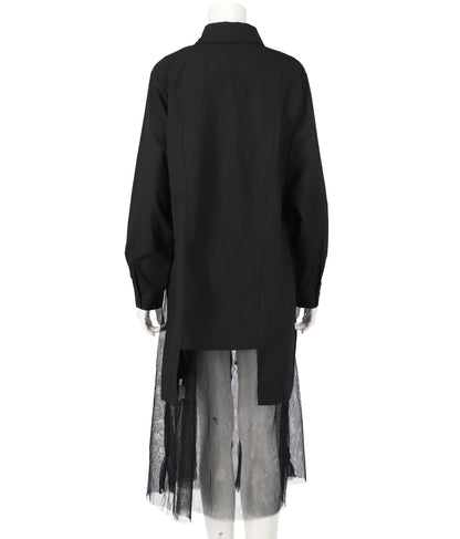 レイヤード風 チュール ヘム ロングシャツ 404-8298