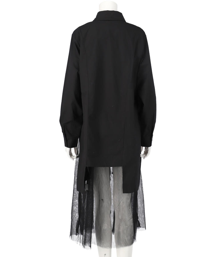 レイヤード風 チュール ヘム ロングシャツ 404-8298