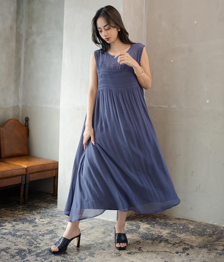 インナー キャミソール付 マジョリカ プリーツ ワンピース 498-2525