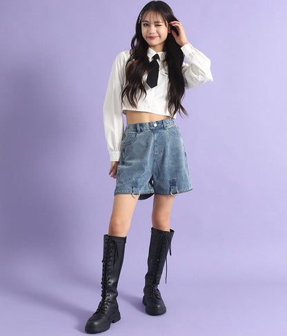 4WAY ジップ 付き セパレート デニム ワイド パンツ