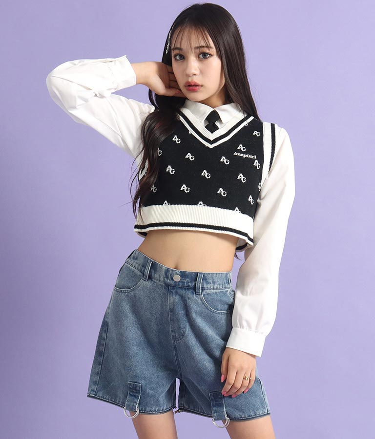 4WAY ジップ 付き セパレート デニム ワイド パンツ 912-7215