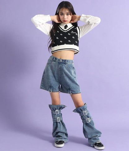 4WAY ジップ 付き セパレート デニム ワイド パンツ 912-7215