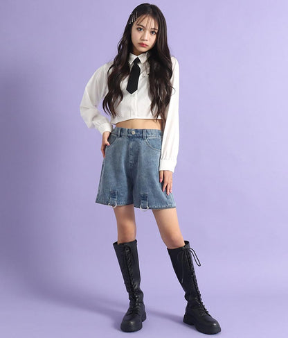 4WAY ジップ 付き セパレート デニム ワイド パンツ 912-7215