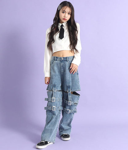 4WAY ジップ 付き セパレート デニム ワイド パンツ 912-7215