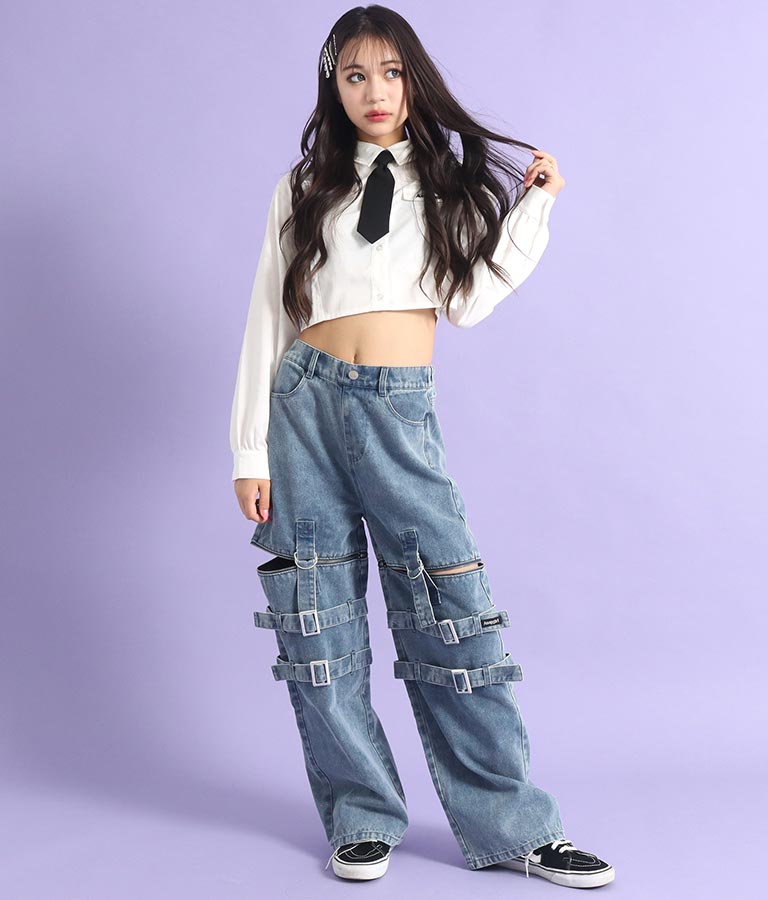 4WAY ジップ 付き セパレート デニム ワイド パンツ 912-7215