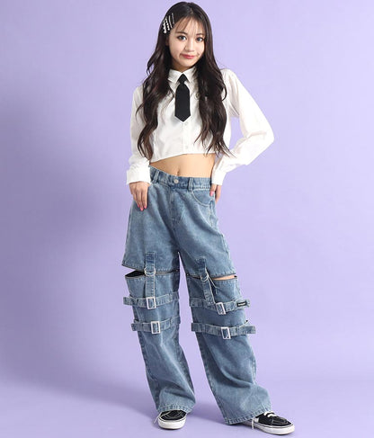 4WAY ジップ 付き セパレート デニム ワイド パンツ 912-7215