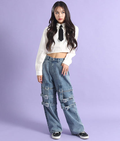 4WAY ジップ 付き セパレート デニム ワイド パンツ 912-7215