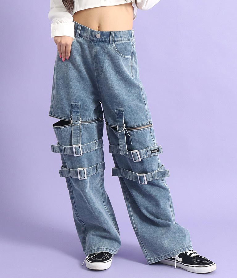 4WAY ジップ 付き セパレート デニム ワイド パンツ 912-7215