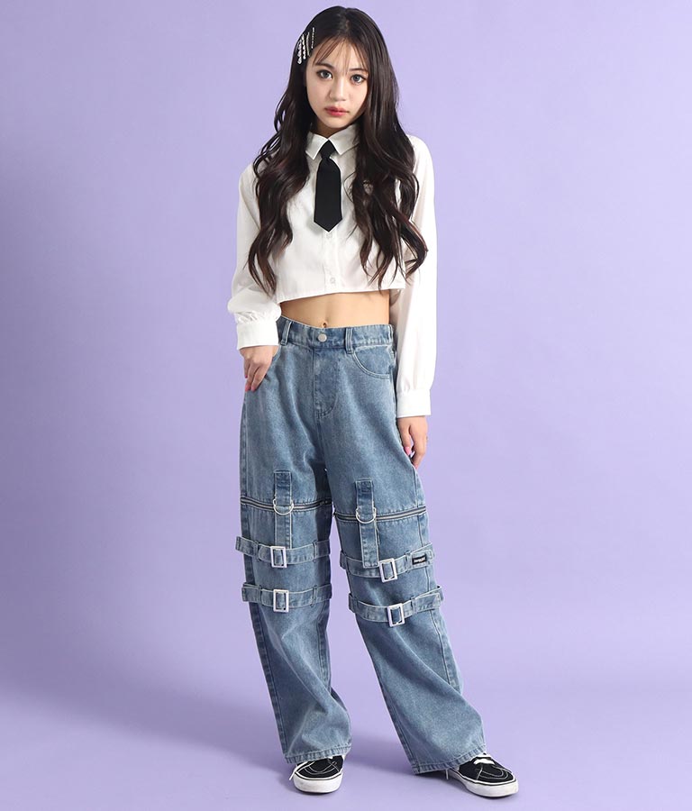 4WAY ジップ 付き セパレート デニム ワイド パンツ 912-7215