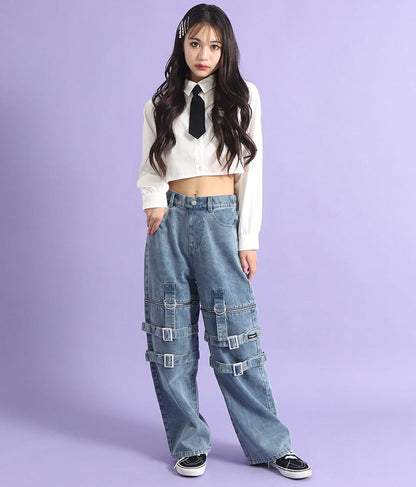 4WAY ジップ 付き セパレート デニム ワイド パンツ 912-7215