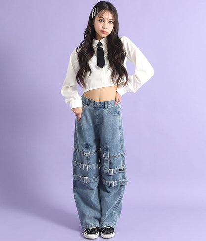 4WAY ジップ 付き セパレート デニム ワイド パンツ 912-7215