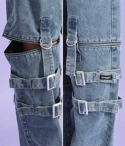 4WAY ジップ 付き セパレート デニム ワイド パンツ 912-7215