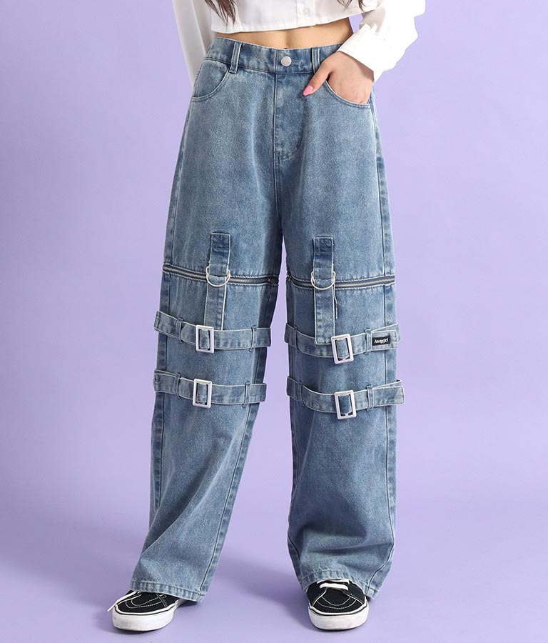 4WAY ジップ 付き セパレート デニム ワイド パンツ 912-7215